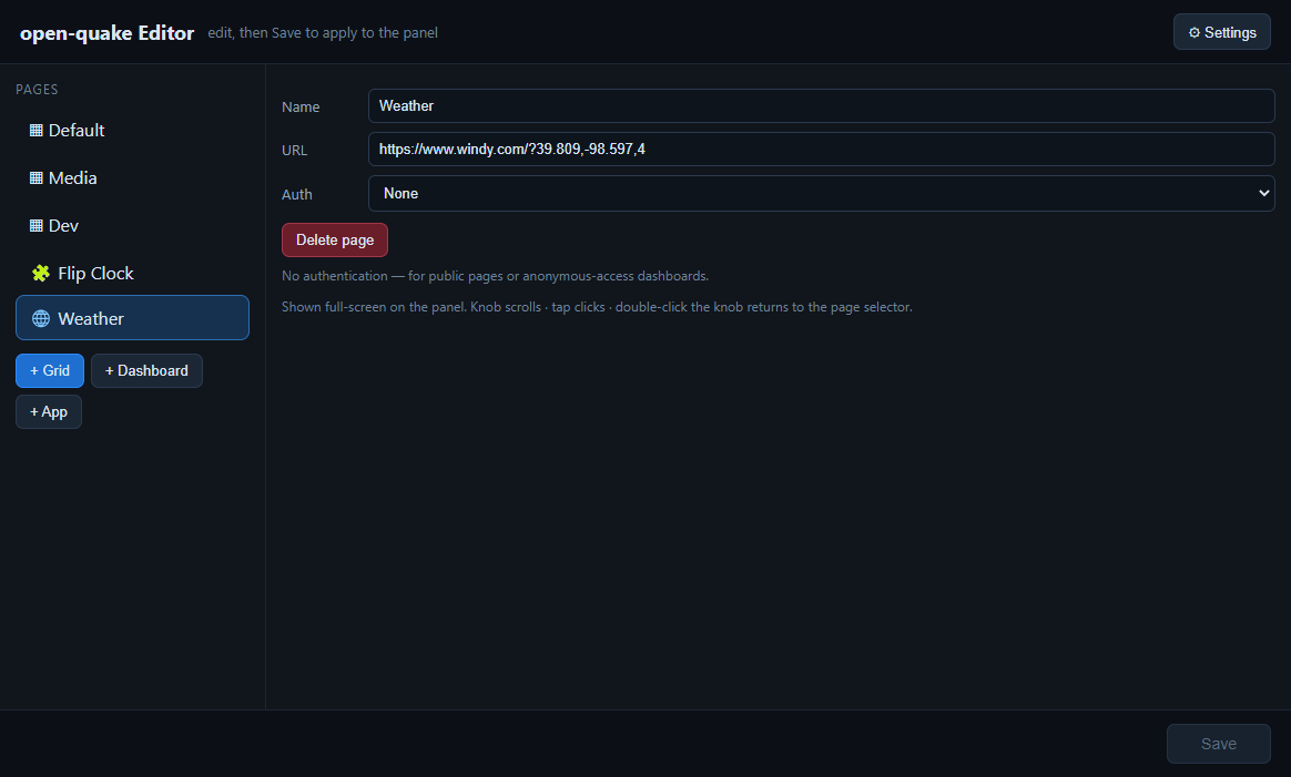 A web dashboard page configured in the desktop editor