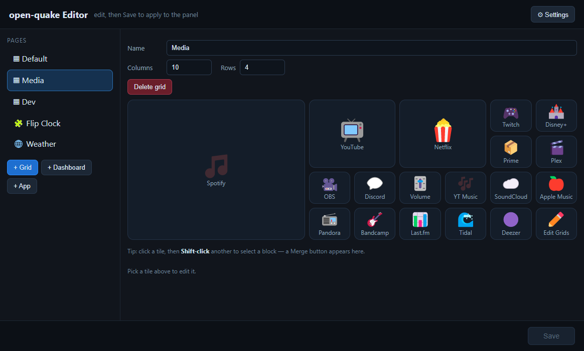 Media shortcuts in the desktop editor
